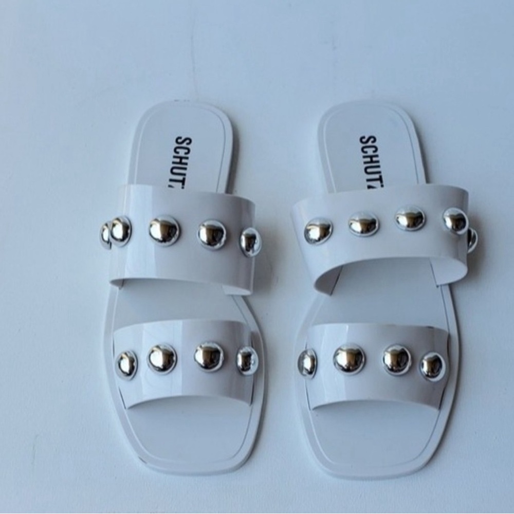 Brand New White Studded Schutz Slides